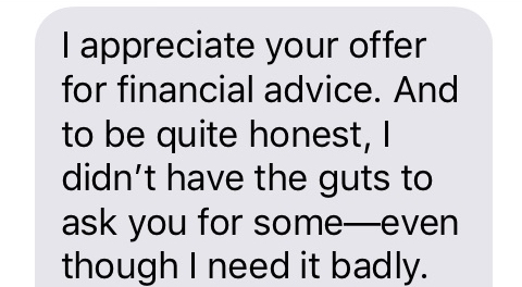 Text exchange with Joel re: starting at 50