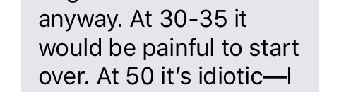 Text exchange with Joel re: starting at 50